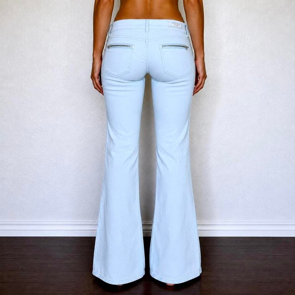 Vintage Y2K Picasso Style PSJ Baby Blue Bootcut Low Rise Flare Jeans Size 6 M - Picture 2 of 8
